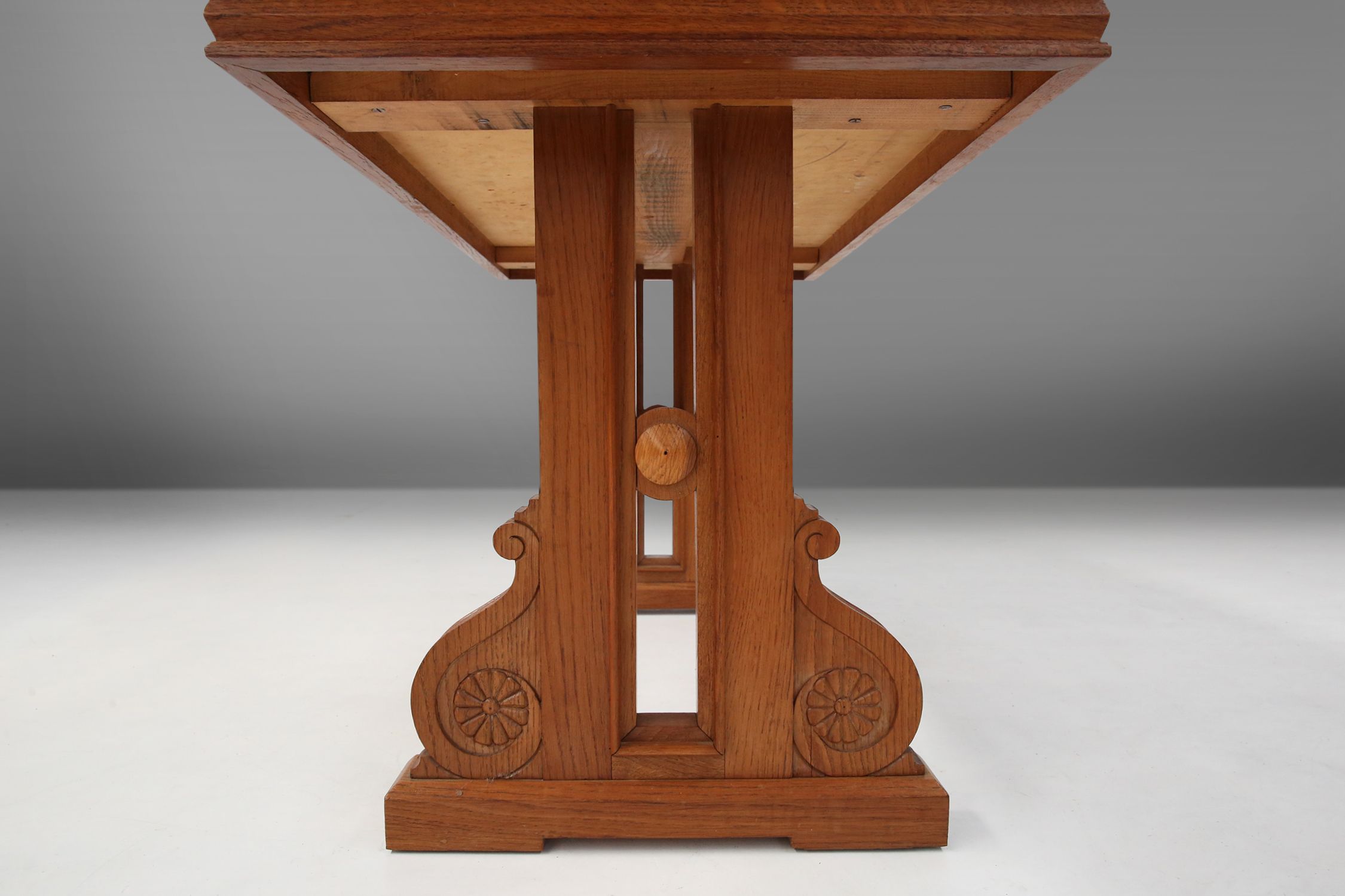 Art Deco Oak Coffee Table with Sculpted Details, Belgium 1940sthumbnail
